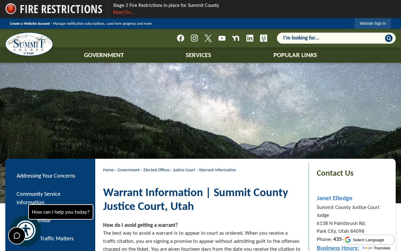 Summit Justice Court warrant information for Summit County confirmation