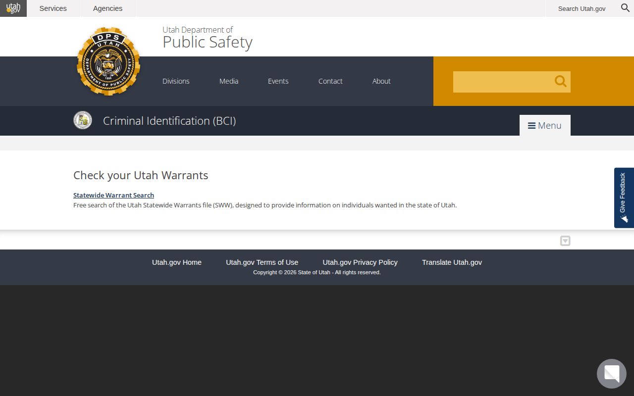 Utah BCI statewide warrant search for Summit County confirmation